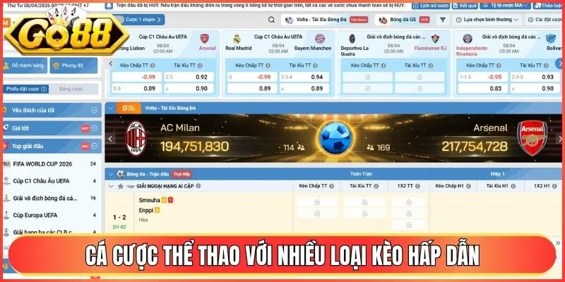 Cá cược thể thao với nhiều loại hình kèo kịch tính
