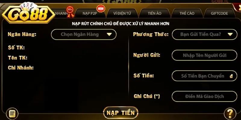 Hướng dẫn chi tiết cách nhanh chóng nạp tiền Go88